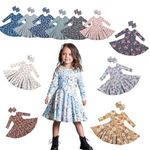 Filles printemps manches longues à volants A-ligne décontracté haute qualité tenues robe nouveau Design fleur impression <span class=keywords><strong>grande</strong></span> jupe vêtements 0-6 ans - Product Image 1