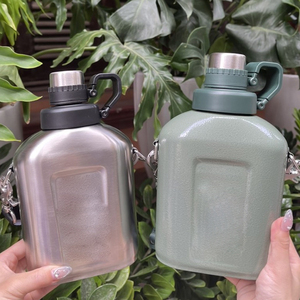 Modern <strong>Retro</strong> American Style 1-Liter Stainless Steel Sports <strong>Kettle</strong> with Glass Handle with Lid BPA Free Green Shoulder Strap - Product Image 4