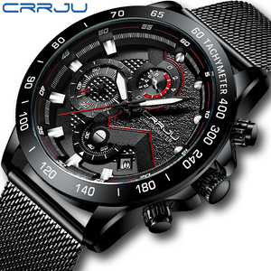 Montre à quartz pour homme CRRJU 2280, bracelet en maille, chronographe lumineux, calendrier, montre de <span class=keywords><strong>course</strong></span>, prix maximum - Product Image 1
