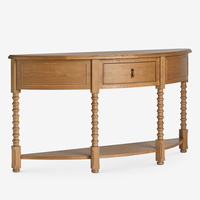 Console Demilune Antique Vintage en Bois avec Pieds Tournés, Tiroir et Étagère Inférieure pour Couloir