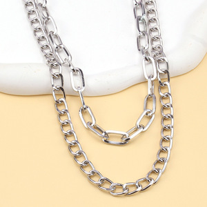 Cadena de cintura de doble capa de aleación de zinc con diseño geométrico para uso diario, estilo hip hop, cadena para pantalones, cadena de cintura. - Product Image 3