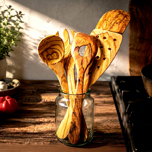 Juego de utensilios de cocina de madera: cucharas, espátulas, espátula ranurada, herramientas para revolver y servir para el hogar y la cocina. - Product Image 3