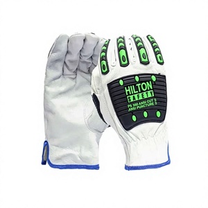 Gants de travail en cuir Hilton Safety P6 360 blancs et verts, anti-coupures, résistants aux perforations, usage général - Product Image 1