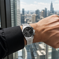 Montre-bracelet de luxe pour hommes, mouvement à quartz multifonction, boîtier et bracelet en acier inoxydable, montre habillée pour hommes