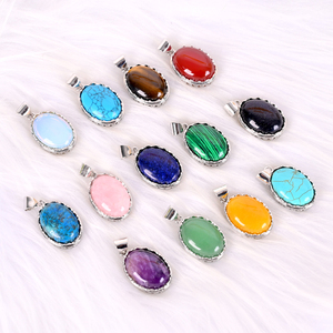 สร้อยคอคริสตัลหินธรรมชาติขายส่ง จี้คริสตัลรูปไข่ขอบเงิน สำหรับเครื่องประดับผู้หญิง - Product Image 4