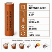 Baterai Semi-Solid State Canggih 21700 6000mAh 3.6V 21.6Wh 400Wh/kg Tenpower 60XG Cell untuk Peralatan Medis Robotika Canggih
