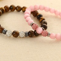 Nouveau Vintage à la mode unisexe bijoux 8mm cristal Disco boule verre oeil de chat perles extensibles pierre naturelle Bracelet perlé