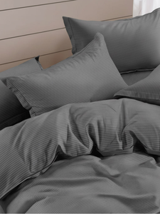 Modern Grey Stripe <b>Bedding</b> <b>Set</b> Cotton Bed Linen Soft Touch Durable Duvet Cover <b>Set</b> Elegant Design - Product Image 4