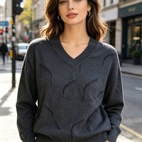 Pull en tricot à col en V pour femme, en tissu de laine respirant, style coréen personnalisé