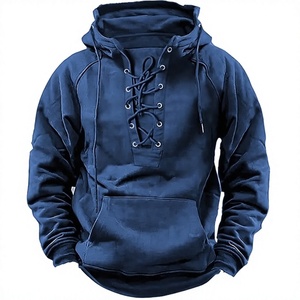 Sweat-shirt à capuche à lacets pour hommes, pull décontracté surdimensionné, couleur unie avec poche pour les vêtements d'extérieur du printemps - Product Image 4