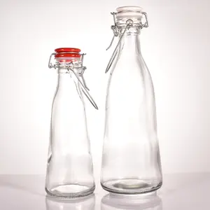 china bulk vintage transparent 1liter glass bottle 1000ml clear cone shaped ceramic flip top bottles for rum wine water