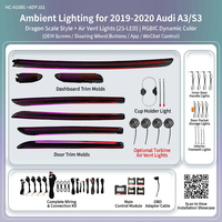 Lampe d'ambiance LED ZYCELA pour Audi A3 8V 8Y S3 RS3 2013-2019 avec bande lumineuse pour grille d'aération du tableau de bord, 30 couleurs, 9-16V