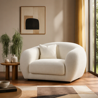 Fauteuil Cocon Luxe en Tissu Bouclé, Design Moderne Courbé, Siège Unique, pour Salon, Maison, Villa, Appartement, Projet