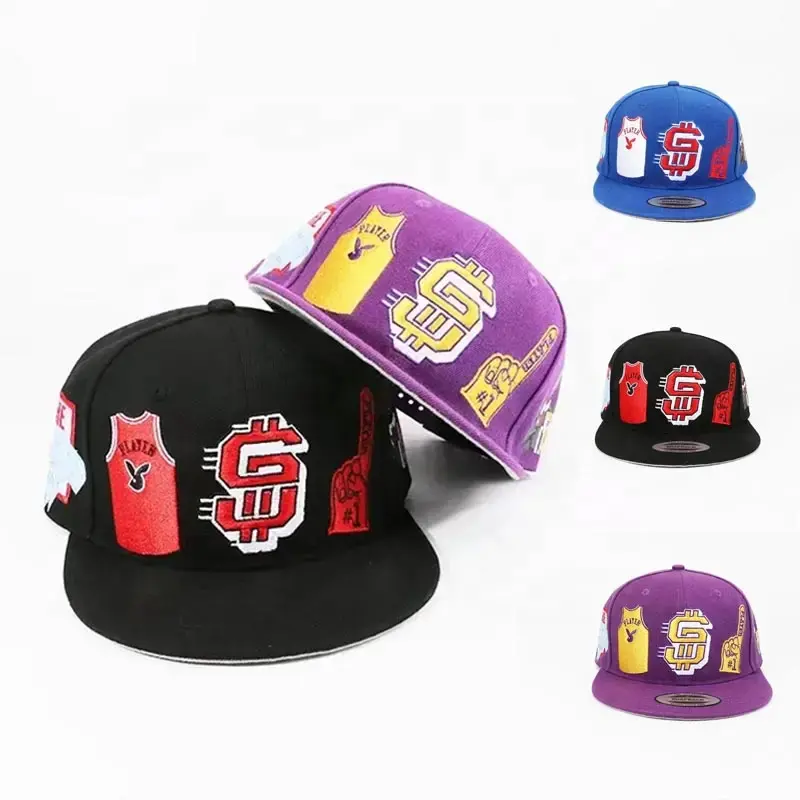 Kap imalatı düşük adedi 3D nakış yama düz ağız beyzbol gorras yeni özel dönemi marka donatılmış snapback şapka özel logo