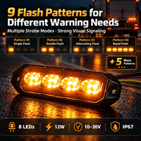 12W 8-LED Aufbau-Warnleuchte 9 Blitzmodi 10-30V IP67 Bernsteinfarbenes Stroboskoplicht für LKW Anhänger Nutzfahrzeuge