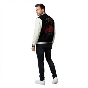 Chaqueta Varsity Negra y Blanca para Hombre, Cuello Mao, Corte Regular, Estilo Casual, para Otoño, Logotipo Frontal, Transpirable - Product Image 5