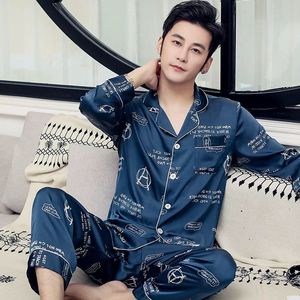 Pyjamas en satin décontractés pour hommes, vêtements de nuit à manches longues, cardigan respirant, vêtements de maison, été et automne - Product Image 2