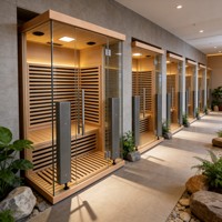 Sauna extérieur moderne en forme de cube, en bois de pruche, avec chauffage infrarouge au carbone, vapeur sèche, pour 3 personnes, avec tube lumineux à ondes, cabine de sauna relaxante pour jardin