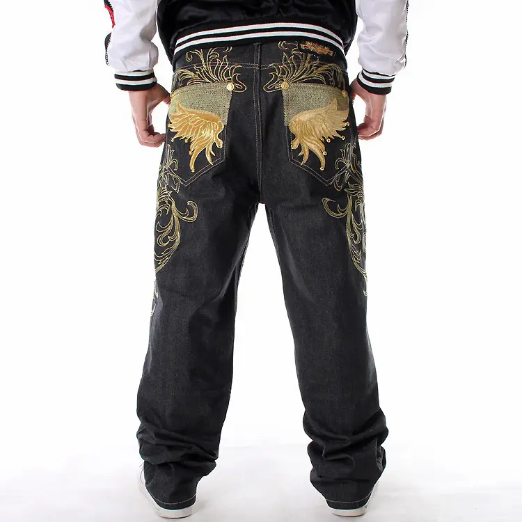 Fitspi avrupa amerikan işlemeli Hip Hop kot erkekler's moda rahat gevşek artı boyutu kaykay pantolon