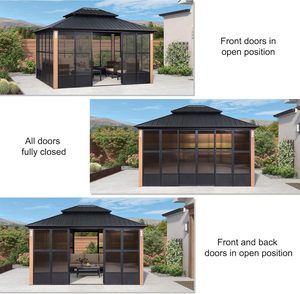 Gazebo Rectangular PURPLE LEAF <span class=keywords><strong>de</strong></span> 12' x 14' con Techo Doble, Ventanas Desmontables, Techo Rígido para Patio, Solárium <span class=keywords><strong>de</strong></span> HDPE para Exteriores - Product Image 3