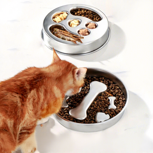 스테인리스 스틸 솔리드 슬로우 피더 강아지 고양이 밥그릇 미끄럼 방지 뒤집힘 방지 원형 야외 애완동물 밥그릇 - Product Image 4