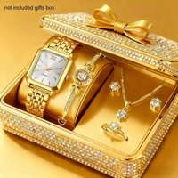 Montre à quartz pour femme avec bracelet en alliage et cadran carré, style luxe léger, ensemble de bijoux 6 pièces pour cadeaux de vacances