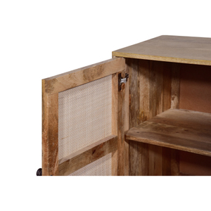 Mueble de Salón Moderno de 35 Pulgadas Hecho a Mano con 2 Puertas de Mimbre, Patas de Hierro Negro y Marco de Madera de Mango Natural Marrón - Product Image 2