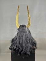 Casque de samouraï Kabuto avec grand ornement doré en forme de U, Menpo à cheveux longs, casque japonais portable pour adulte, pour exposition