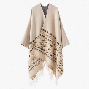 Poncho clásico de invierno cálido, largo, con capucha y frente abierto, estilo chal, con borlas, capa mexicana de acrílico para mujer, material de lana, estilo disfraz. - Product Image 6