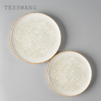 Ensemble d'assiettes en céramique TESSWANG, glaçure cristalline blanche, assiettes à dîner blanches crème mouchetées à glaçure réactive pour restaurant