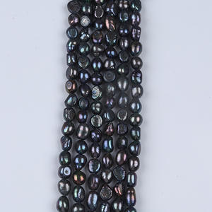 Perles d'eau douce baroques en gros, 6-7 mm, teintes en noir, brillantes des deux côtés, trou droit, perles en vrac colorées - Product Image 5