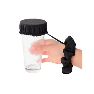 Ensemble de couvre-gobelets noirs élastiques avec support pour paille, résistant à l'eau, style décontracté, pour accessoires de boisson - Product Image 4