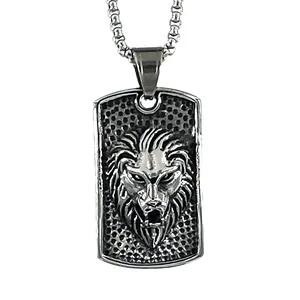 Personalizzazione punk uomo retro leone Totem amuleto forma quadrata collana testa di leone titanio ciondolo in acciaio inossidabile