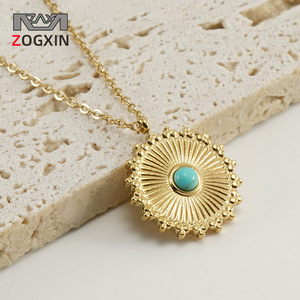 Zogxin Gold Plated Turquoise Flower Pendant Necklace Women's 18K Chain Jewelry Gift Fashion Pendant - Product Image 1