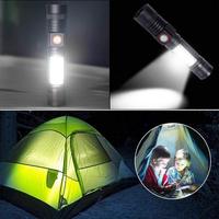 Lampe de poche d'urgence puissante en alliage d'aluminium, Rechargeable par USB, torche magnétique extérieure avec Cob Sidelight, vente en gros