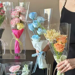 Buket permen Mini tas transparan plastik selofan lengan bunga lili Segar anggrek St mawar bunga pembungkus lengan