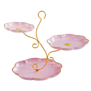Plateau à fruits en forme de fleur avec cadre doré, plateau à trois niveaux pour décorations de fête - Product Image 2