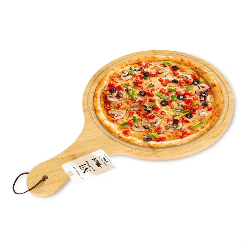 Ronde Natuurlijke Biologische Bamboe Snijplank Pizza Peddel Pizza Peddel Pizza Board Met Handvat