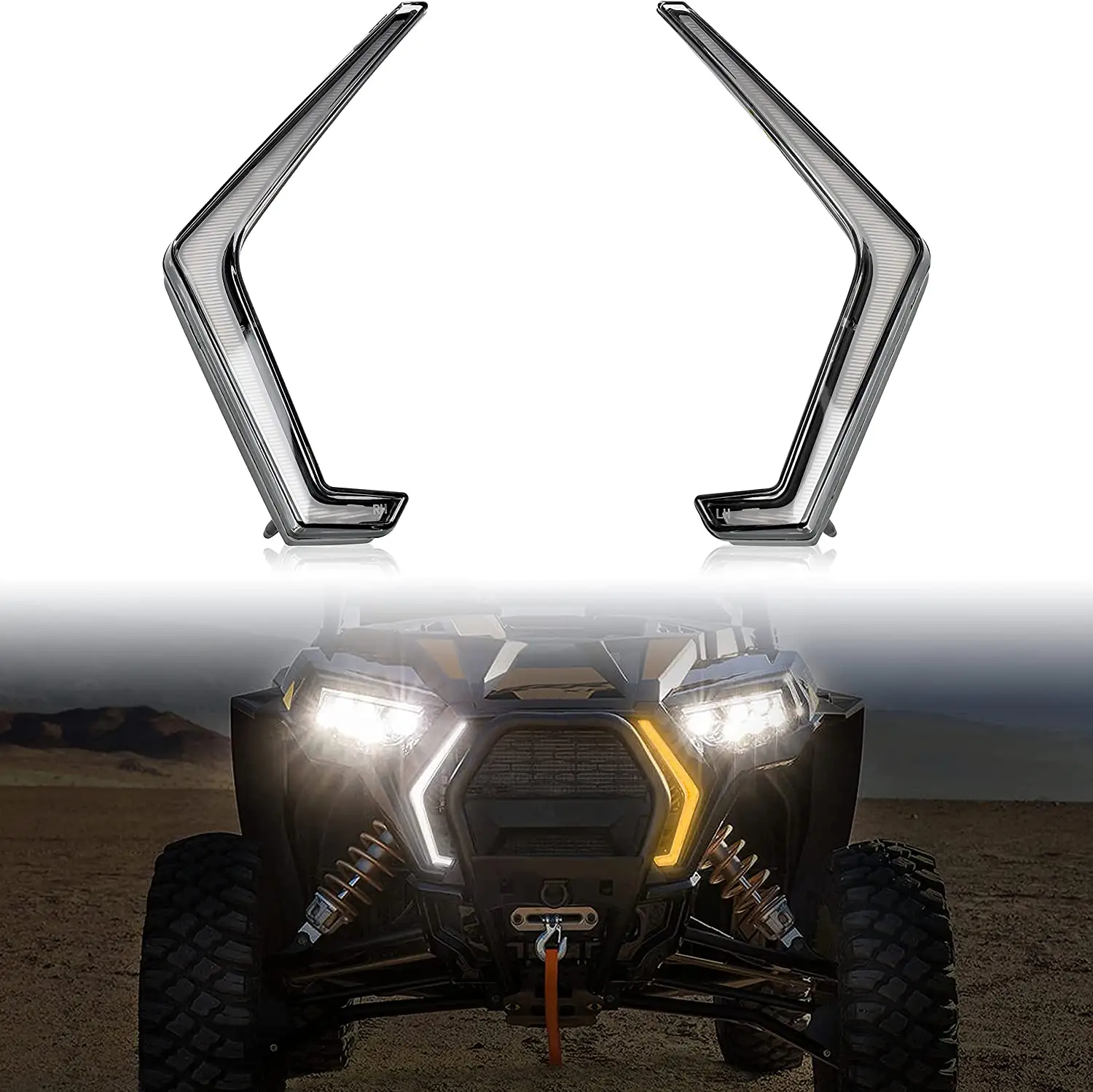 2022 popular APP RGBW accent atv light Waterproof 16 Solid color dimmable and 22 dynmic modle Led Headlight RZR Fang light