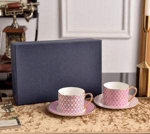 Colorful Star Pattern Russian Royal Bone Porcelain Eco-Friendly Modern Luxury Two <b>Cup</b> Plate <b>Set</b> with Gift Box - Product Image 3