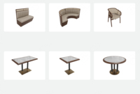 Ensemble de meubles de restaurant modernes et minimalistes en cuir et bois, banquette, canapé, table et chaises pour chambre à coucher