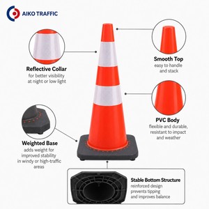 H70CM cono di traffico in PVC alto visibile arancione costruzione campo marcatore per la sicurezza della carreggiata e coni di parcheggio - Product Image 3