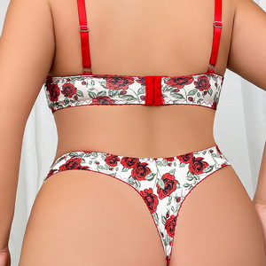 Set Reggiseno <span class=keywords><strong>Push</strong></span>-<span class=keywords><strong>Up</strong></span> con Stampa a Rose e Inserti in Pizzo Taglie Forti SMOOTH, Slip a Taglio Alto, Vendita all'Ingrosso - Product Image 2
