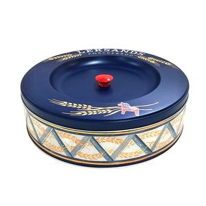 Boîte de conserve à biscuits en fer blanc avec couvercle supérieur encastré personnalisé grande boîte en métal pour bonbons boîte en métal empilable avec bouton et couvercle grande boîte ronde pour biscuits - Product Image 1