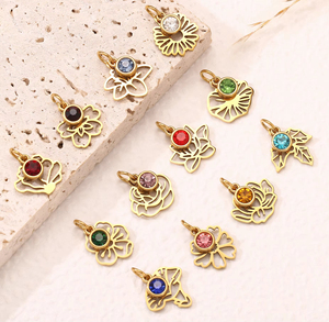 12 breloques fleurs pierres <span class=keywords><strong>de</strong></span> <span class=keywords><strong>naissance</strong></span> en acier inoxydable, pendentifs en cristal, breloques florales ajourées, colliers, fournitures <span class=keywords><strong>de</strong></span> fabrication <span class=keywords><strong>de</strong></span> bijoux DIY - Product Image 2