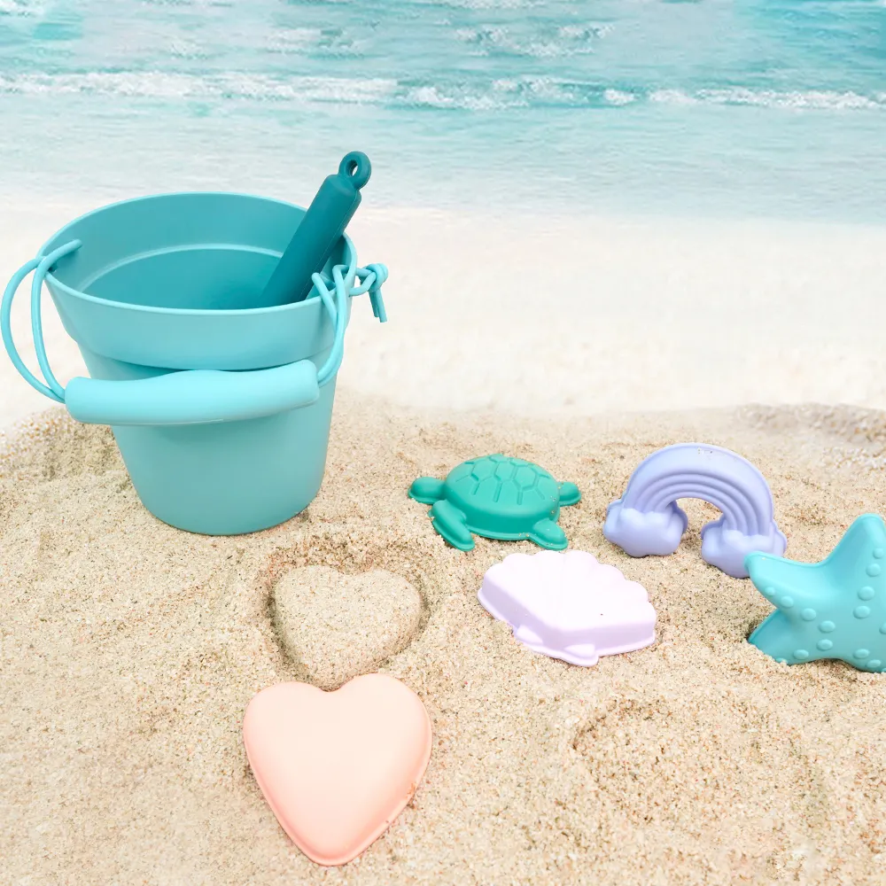 Jouets de sable écologiques pour bébé, plates d'extérieur d'été en bord de mer, comprend une pelle et un seau, jouets de plage en Silicone pour enfants
