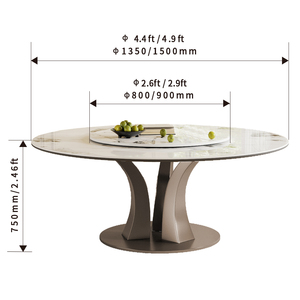 Mesa de Comedor Redonda de Piedra Sinterizada de Lujo Moderno con Patas de Acero Inoxidable Dorado, Juego de Comedor Ecológico e Impermeable - Product Image 6