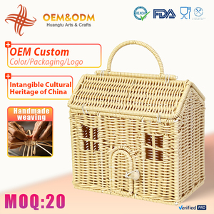 Wholesale Handmade House Shape Rattan Storage <strong>Basket</strong> with Handle Cute Woven Nursery Toy Organizer <strong>Gift</strong> Hamper FSC Certified - Product Image 1