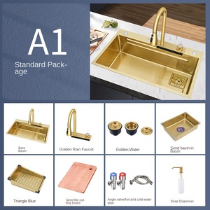 Lavello da <span class=keywords><strong>Cucina</strong></span> Grande Monoblocco in Acciaio Inox 304 Dorato, Design Moderno e Semplice, Fatto a Mano, con Effetto Cascata e Pioggia, Taichung - Product Image 5