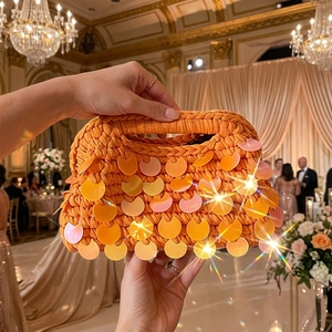 Sac de soirée de luxe fait main en crochet à sequins, pochette de <span class=keywords><strong>mariage</strong></span> scintillante pour femme - Sac à main de fête élégant et chatoyant & Pochette de créateur - Product Image 3